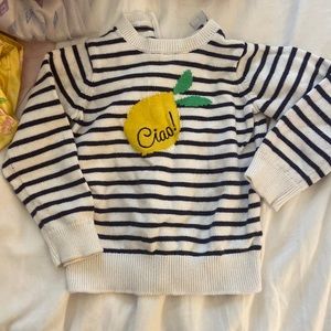 Janie and Jack cotton Ciao Sweater. Size 18-24 mos. Fits up to 3T. Navy and WT